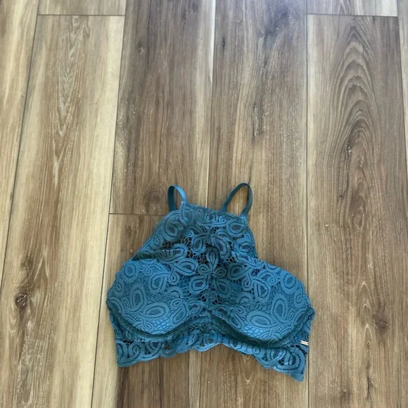 PINK Victoria Secret women’s Teal Lace Halter push up Bralette size medium - Picture 2 of 5